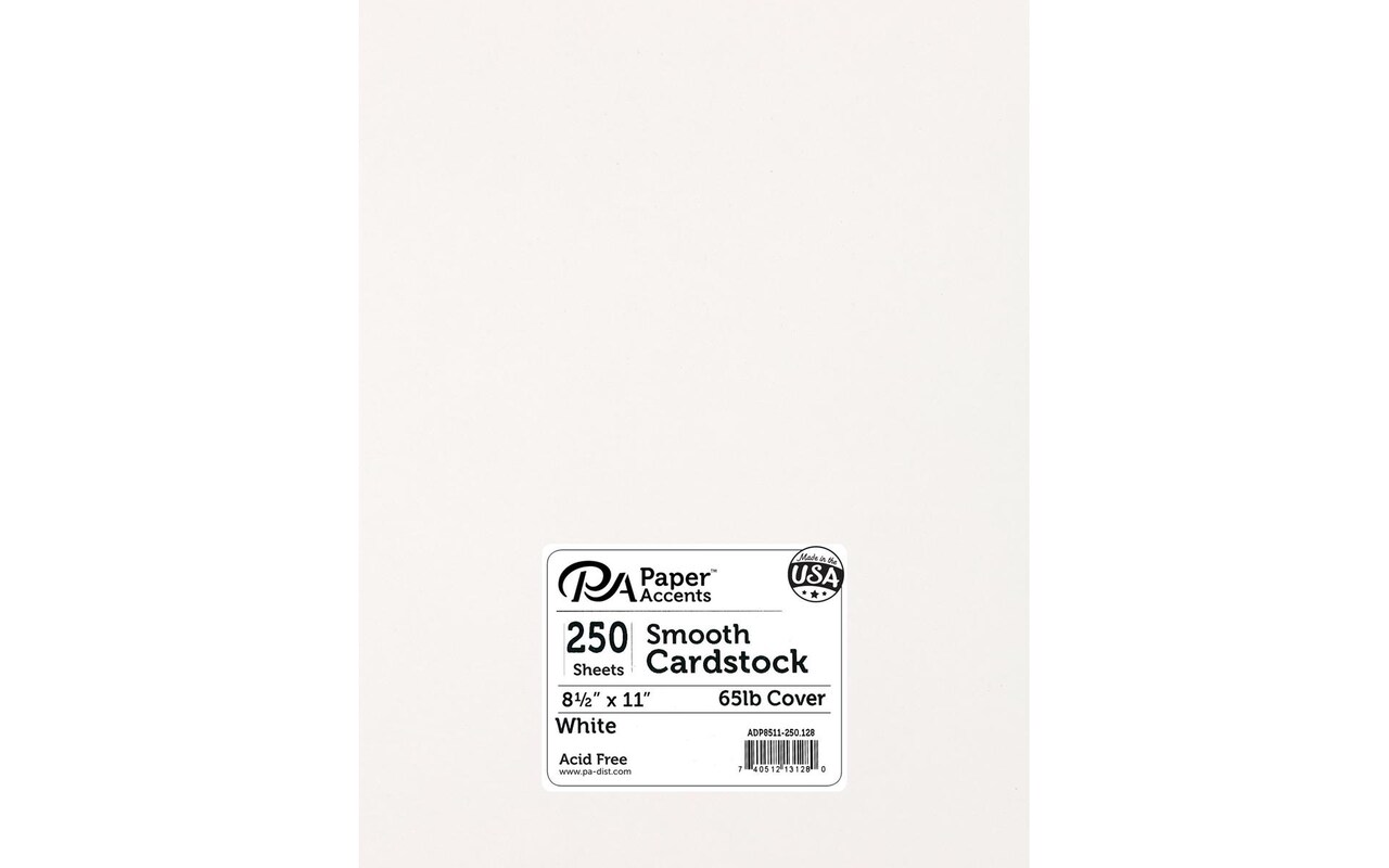 PA Paper Accents Smooth Cardstock 8.5&#x22; x 11&#x22; White, 65lb colored cardstock paper for card making, scrapbooking, printing, quilling and crafts, 250 piece pack